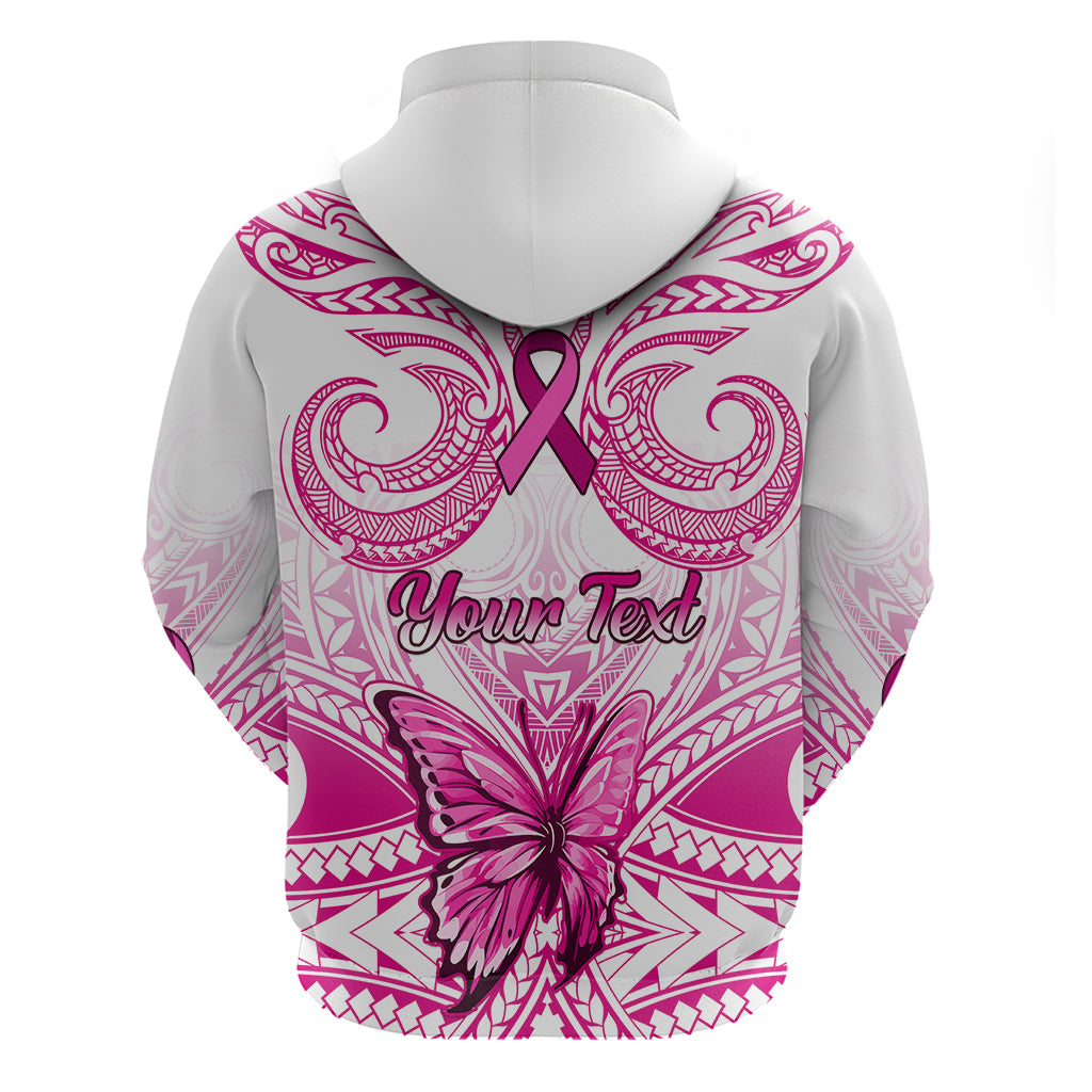 Personalised Pink Out Hoodie Breast Cancer Awareness Polynesian Pattern White Version - Wonder Print Shop