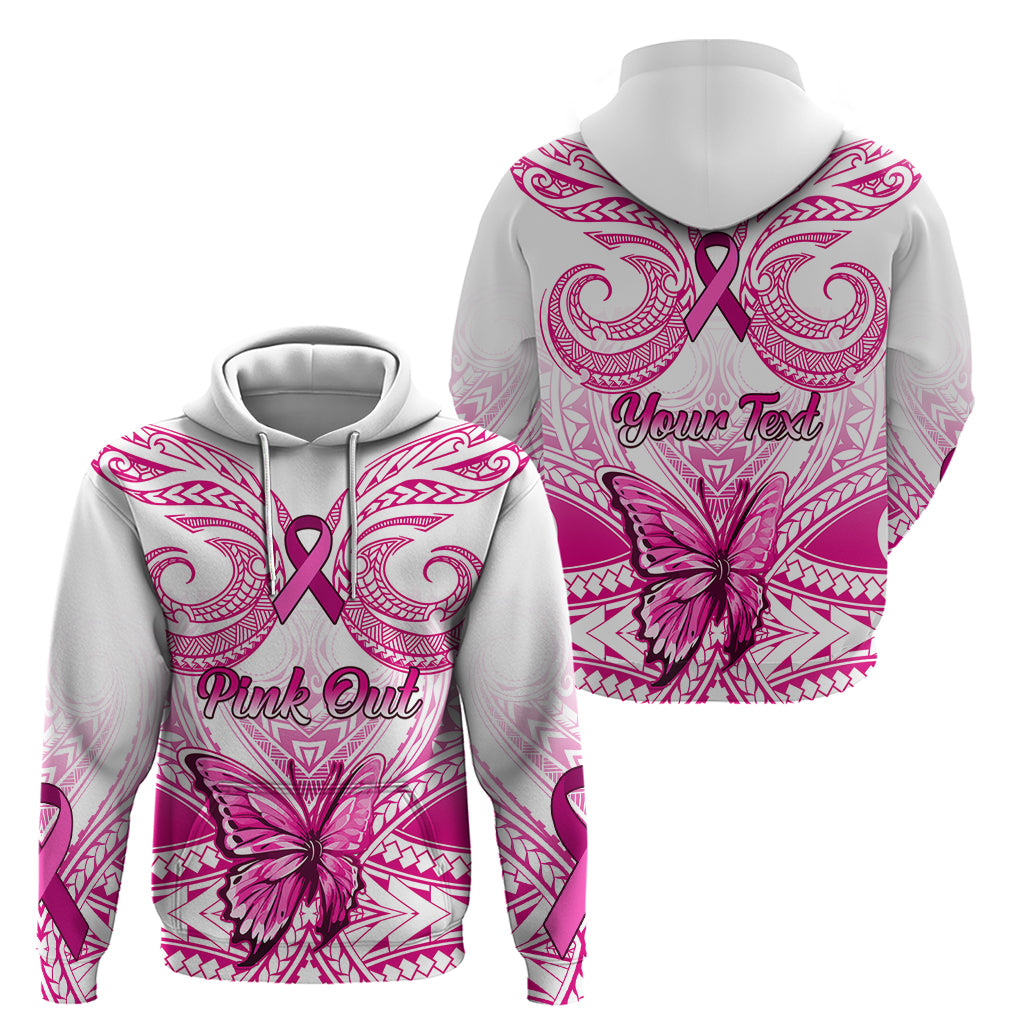 Personalised Pink Out Hoodie Breast Cancer Awareness Polynesian Pattern White Version - Wonder Print Shop