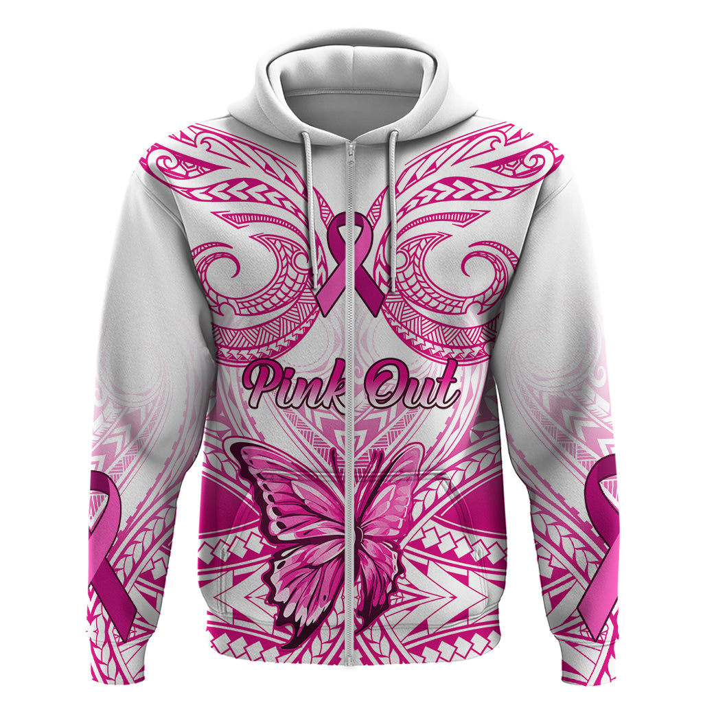 Personalised Pink Out Hoodie Breast Cancer Awareness Polynesian Pattern White Version - Wonder Print Shop