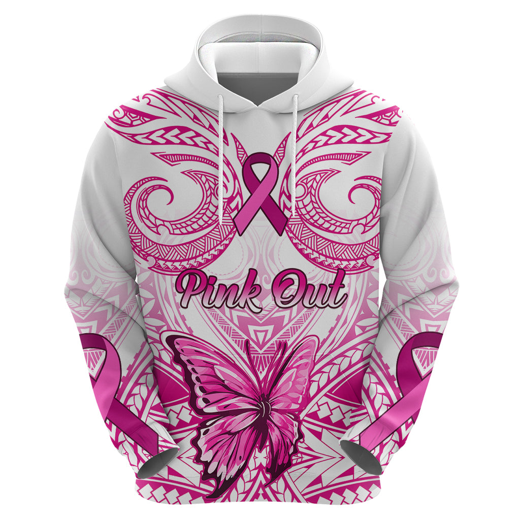 Personalised Pink Out Hoodie Breast Cancer Awareness Polynesian Pattern White Version - Wonder Print Shop