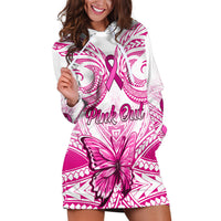 Personalised Pink Out Hoodie Dress Breast Cancer Awareness Polynesian Pattern White Version - Wonder Print Shop