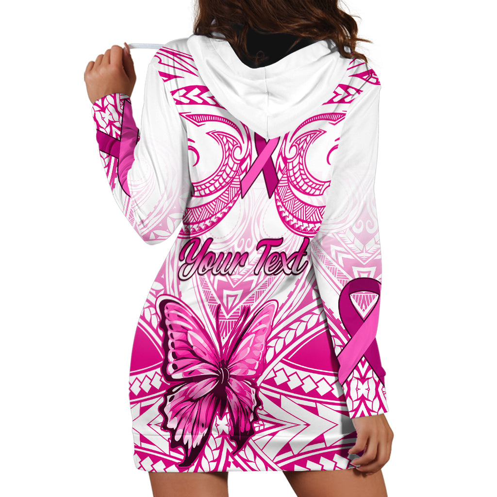 Personalised Pink Out Hoodie Dress Breast Cancer Awareness Polynesian Pattern White Version - Wonder Print Shop
