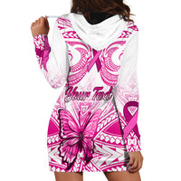 Personalised Pink Out Hoodie Dress Breast Cancer Awareness Polynesian Pattern White Version - Wonder Print Shop