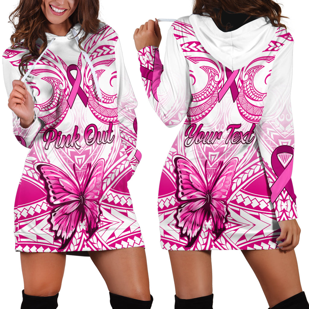 Personalised Pink Out Hoodie Dress Breast Cancer Awareness Polynesian Pattern White Version - Wonder Print Shop
