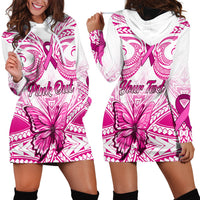 Personalised Pink Out Hoodie Dress Breast Cancer Awareness Polynesian Pattern White Version - Wonder Print Shop