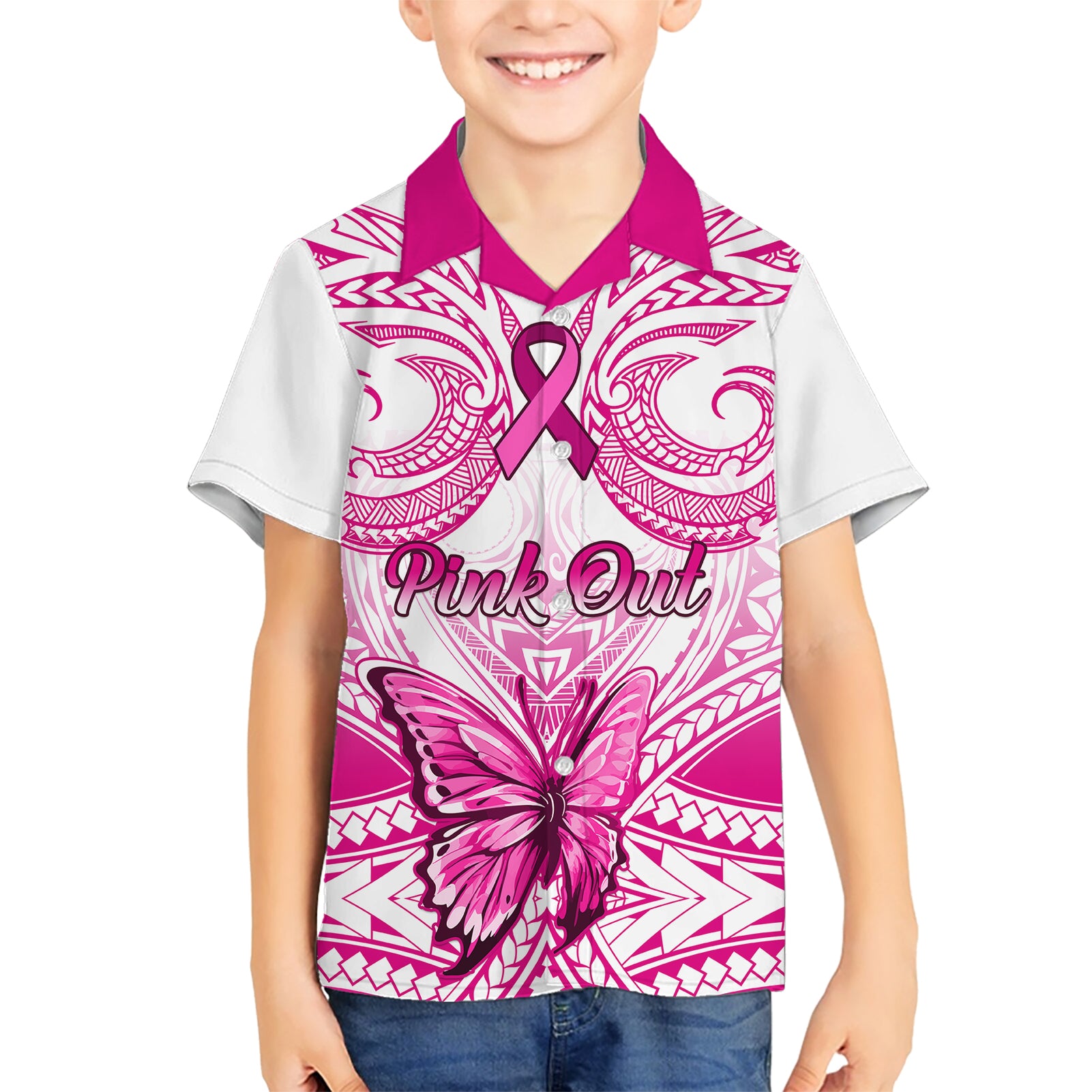 personalised-pink-out-kid-hawaiian-shirt-breast-cancer-awareness-polynesian-pattern-white-version