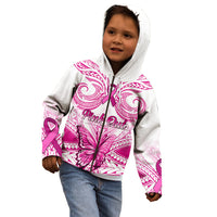 Personalised Pink Out Kid Hoodie Breast Cancer Awareness Polynesian Pattern White Version - Wonder Print Shop