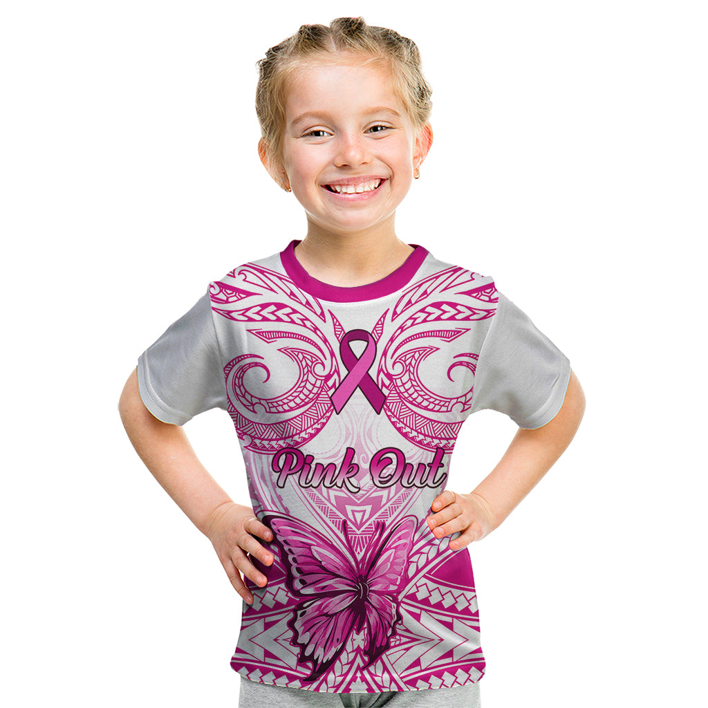 Personalised Pink Out Kid T Shirt Breast Cancer Awareness Polynesian Pattern White Version - Wonder Print Shop