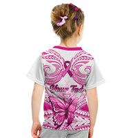 Personalised Pink Out Kid T Shirt Breast Cancer Awareness Polynesian Pattern White Version - Wonder Print Shop
