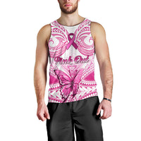 Personalised Pink Out Men Tank Top Breast Cancer Awareness Polynesian Pattern White Version - Wonder Print Shop