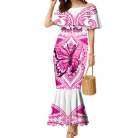 Personalised Pink Out Mermaid Dress Breast Cancer Awareness Polynesian Pattern White Version - Wonder Print Shop