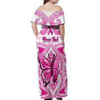 Personalised Pink Out Off Shoulder Maxi Dress Breast Cancer Awareness Polynesian Pattern White Version - Wonder Print Shop