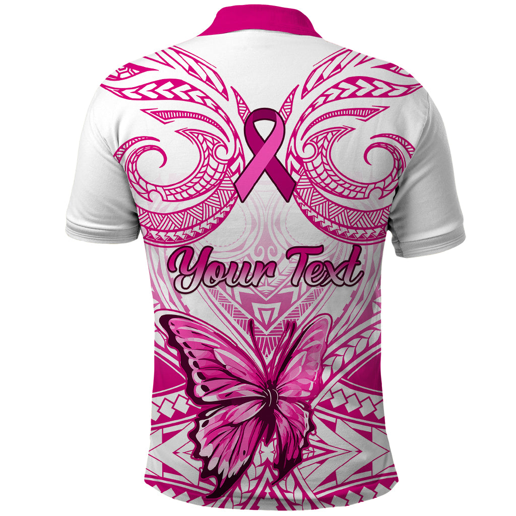 Personalised Pink Out Polo Shirt Breast Cancer Awareness Polynesian Pattern White Version - Wonder Print Shop