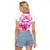 Personalised Pink Out Raglan Cropped T Shirt Breast Cancer Awareness Polynesian Pattern White Version - Wonder Print Shop