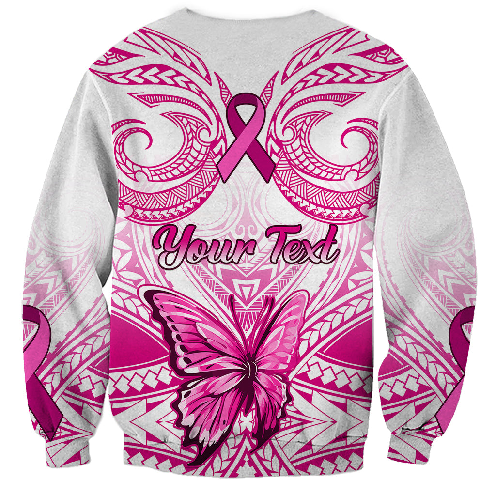 Personalised Pink Out Sweatshirt Breast Cancer Awareness Polynesian Pattern White Version - Wonder Print Shop