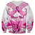 Personalised Pink Out Sweatshirt Breast Cancer Awareness Polynesian Pattern White Version - Wonder Print Shop
