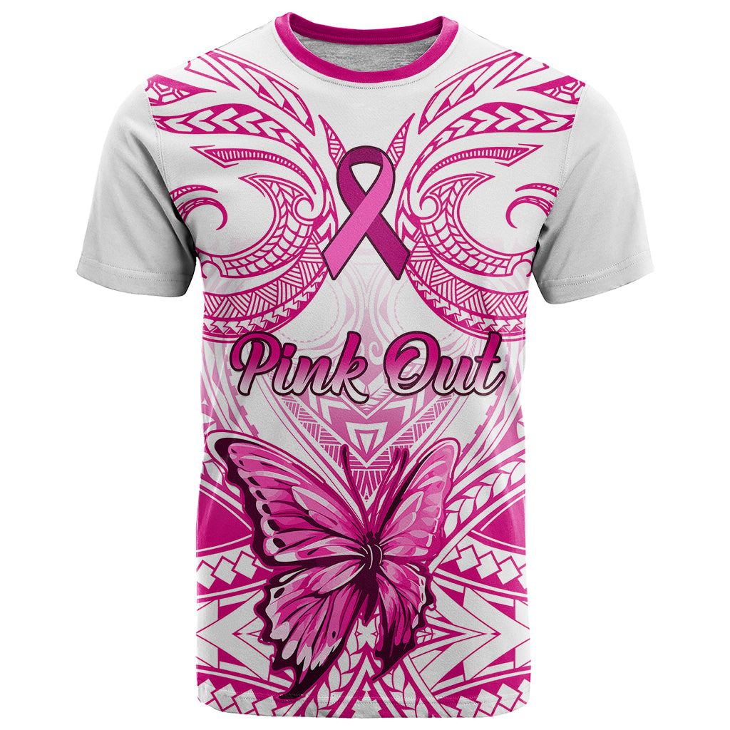 Personalised Pink Out T Shirt Breast Cancer Awareness Polynesian Pattern White Version - Wonder Print Shop