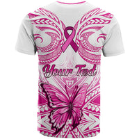 Personalised Pink Out T Shirt Breast Cancer Awareness Polynesian Pattern White Version - Wonder Print Shop