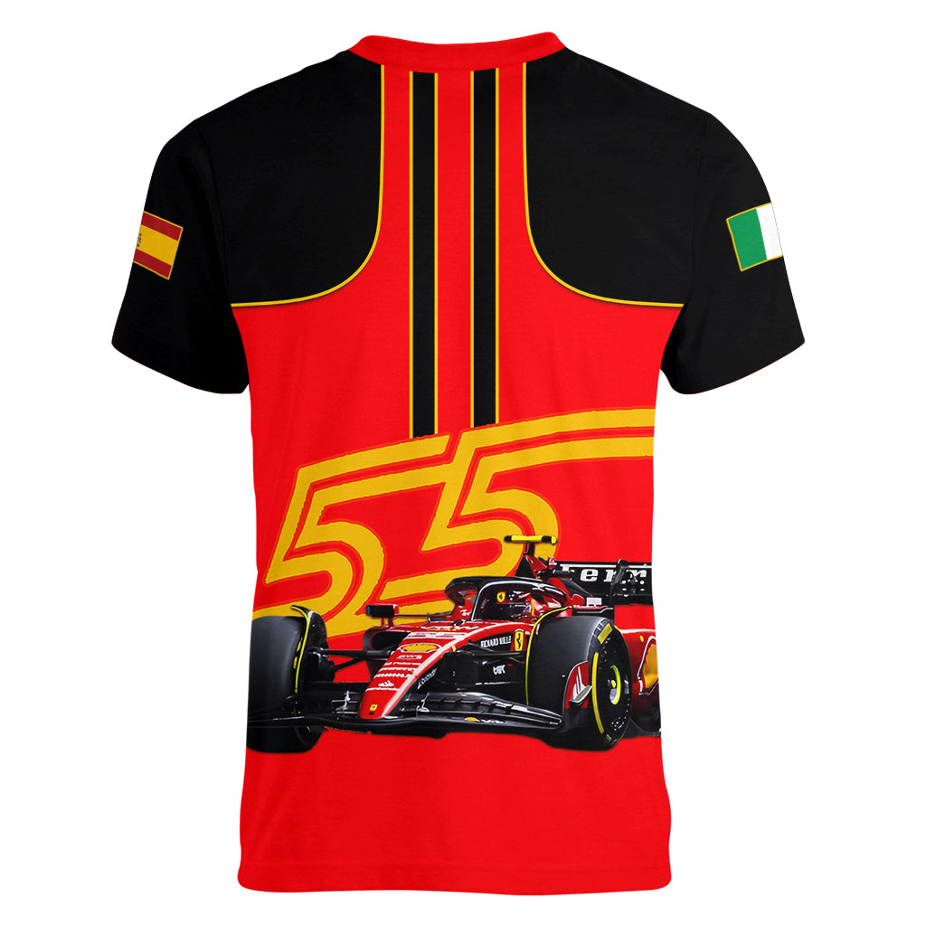 Carlos Sainz 55 Women V Neck T Shirt 2023 Singapore GP - Wonder Print Shop