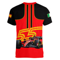 Carlos Sainz 55 Women V Neck T Shirt 2023 Singapore GP - Wonder Print Shop