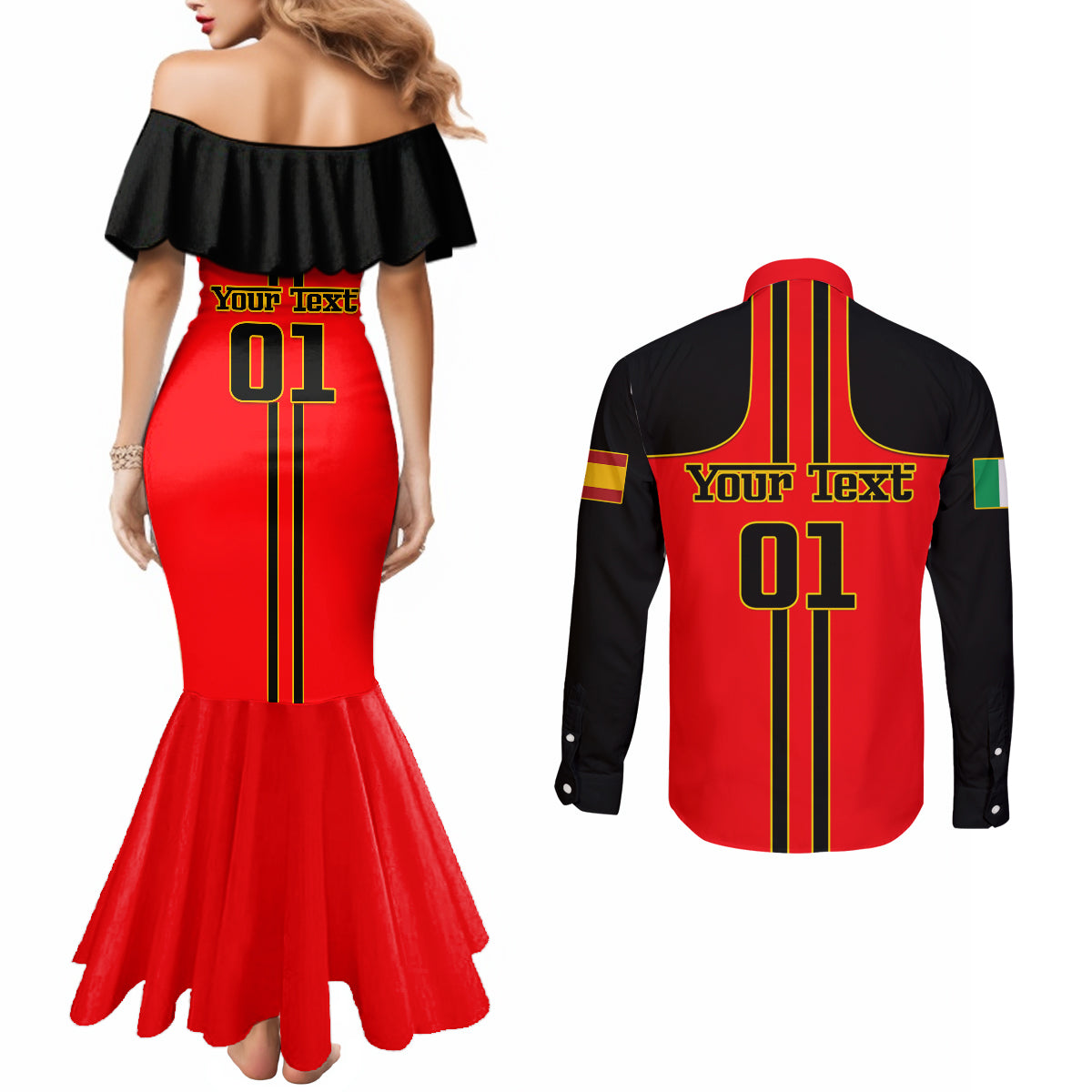 personalised-carlos-sainz-55-couples-matching-mermaid-dress-and-long-sleeve-button-shirts-2023-singapore-gp