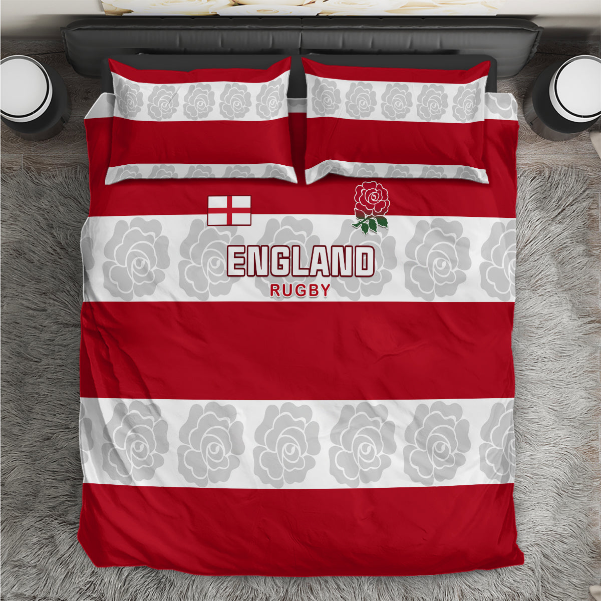 Custom England Rugby Bedding Set The Red Rose Champion World Cup 2023 - Wonder Print Shop