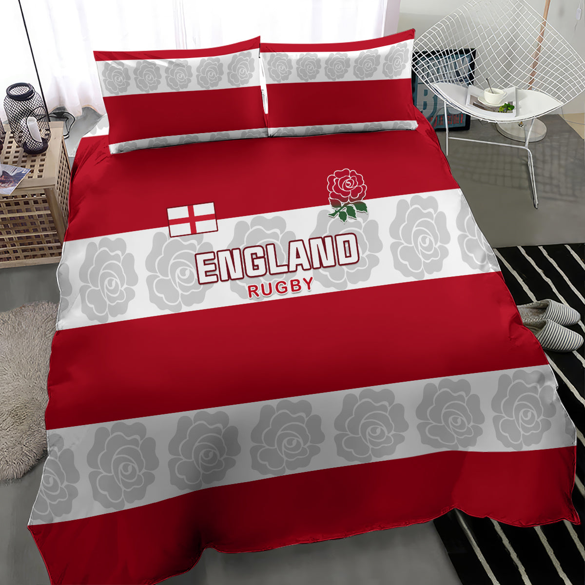 Custom England Rugby Bedding Set The Red Rose Champion World Cup 2023 - Wonder Print Shop
