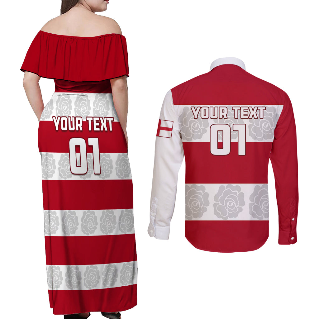 Custom England Rugby Couples Matching Off Shoulder Maxi Dress and Long Sleeve Button Shirt The Red Rose Champion World Cup 2023 - Wonder Print Shop