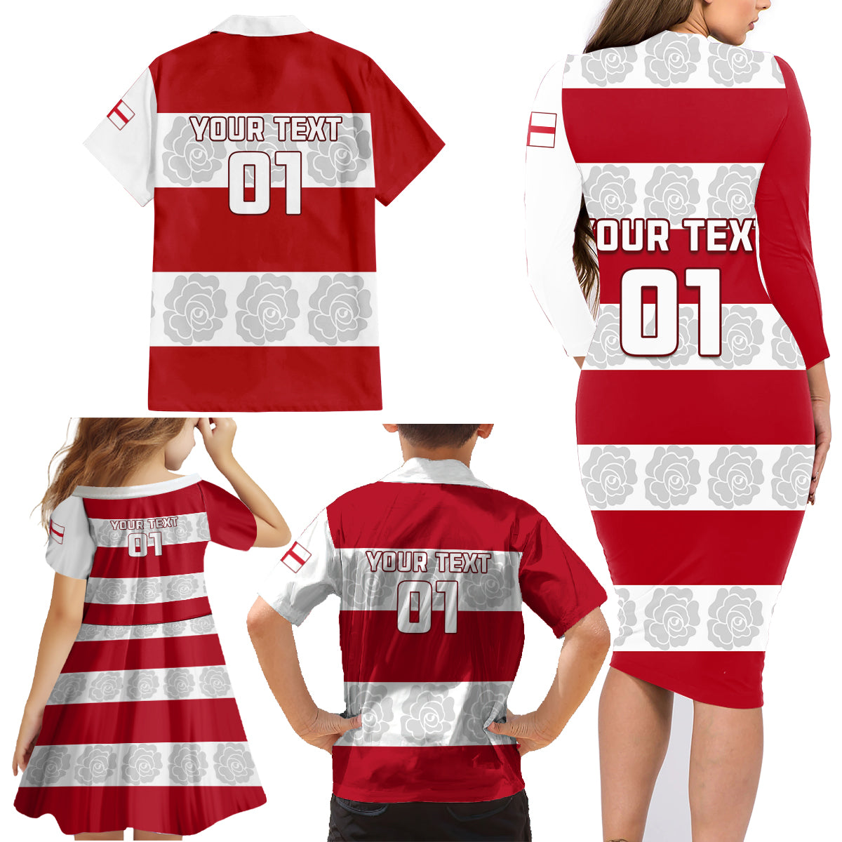 Custom England Rugby Family Matching Long Sleeve Bodycon Dress and Hawaiian Shirt The Red Rose Champion World Cup 2023 - Wonder Print Shop
