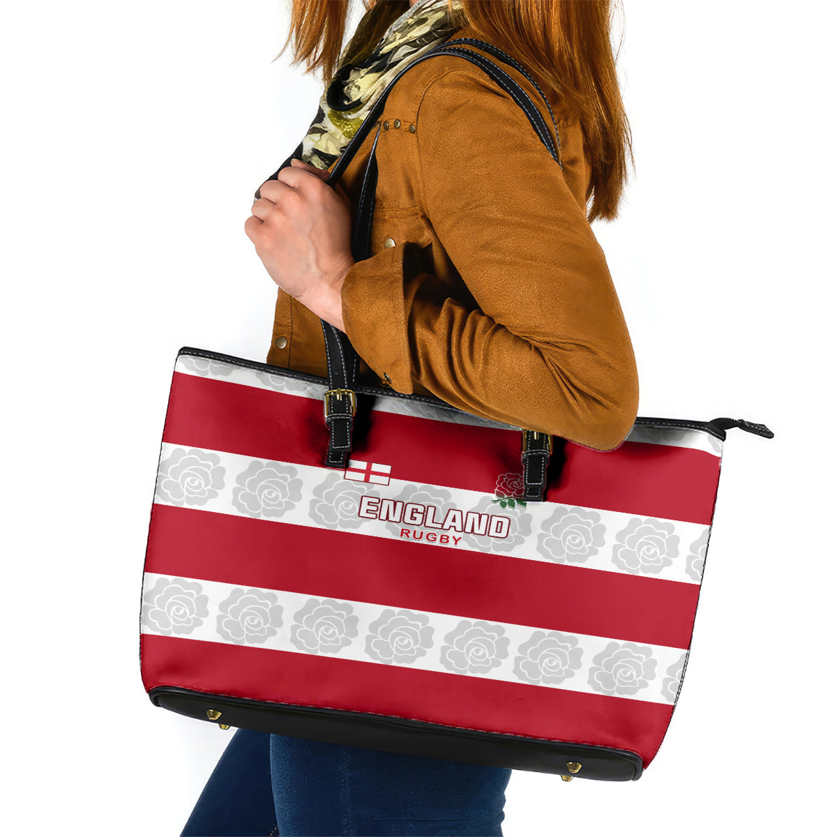 Custom England Rugby Leather Tote Bag The Red Rose Champion World Cup 2023 - Wonder Print Shop
