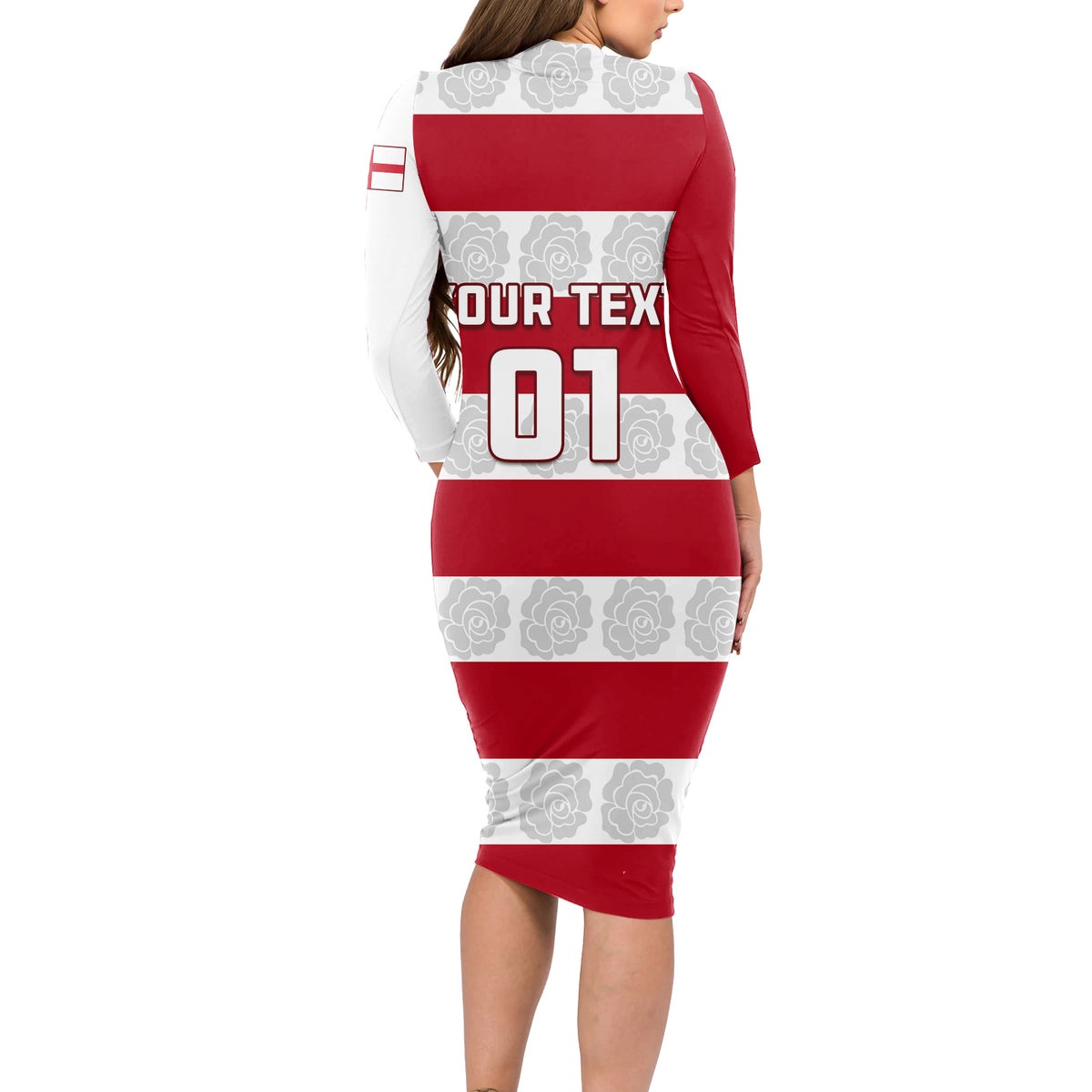 Custom England Rugby Long Sleeve Bodycon Dress The Red Rose Champion World Cup 2023 - Wonder Print Shop
