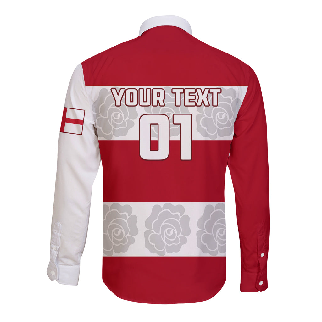 Custom England Rugby Long Sleeve Button Shirt The Red Rose Champion World Cup 2023 - Wonder Print Shop