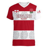 Custom England Rugby Women V Neck T Shirt The Red Rose Champion World Cup 2023 - Wonder Print Shop