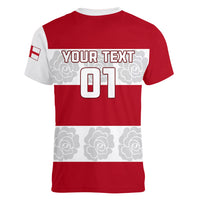 Custom England Rugby Women V Neck T Shirt The Red Rose Champion World Cup 2023 - Wonder Print Shop