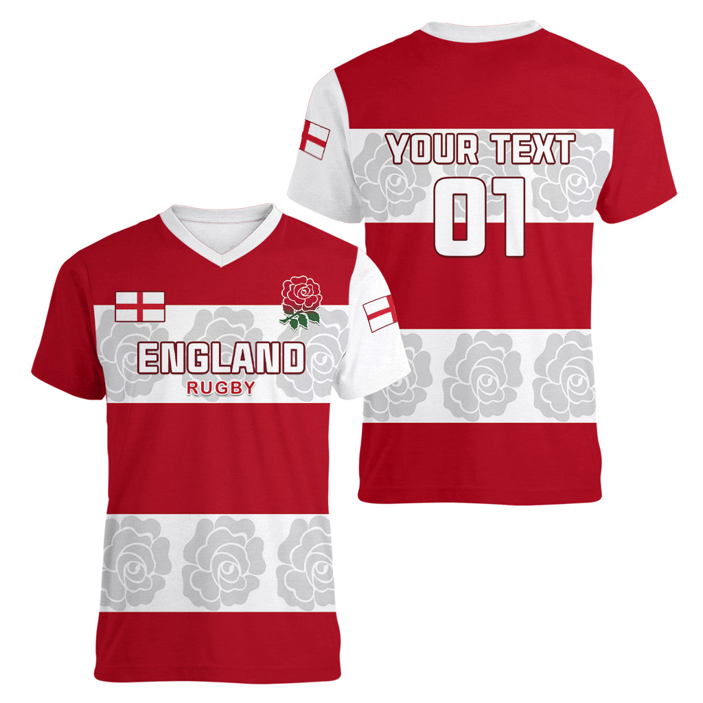 Custom England Rugby Women V Neck T Shirt The Red Rose Champion World Cup 2023 - Wonder Print Shop