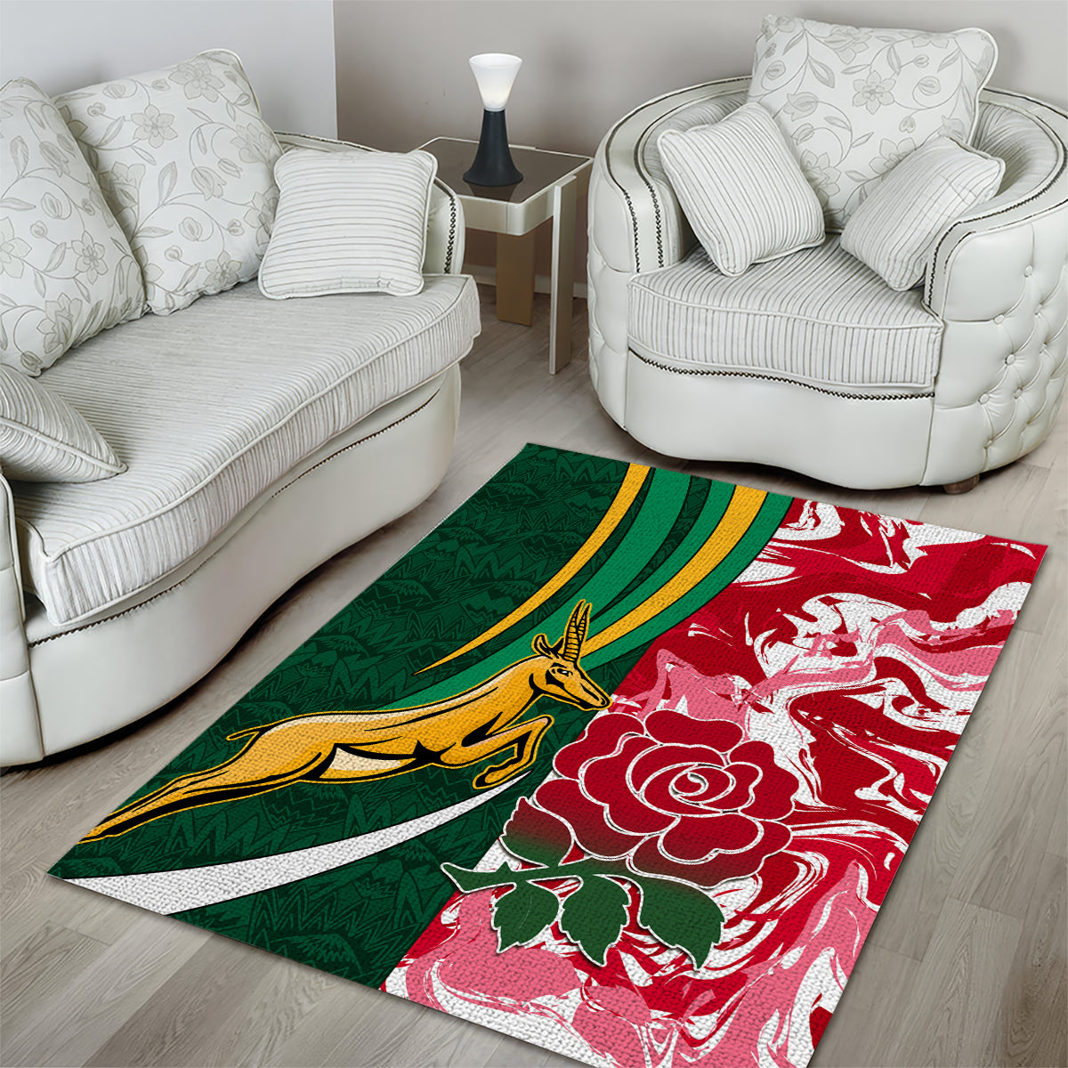 Custom South Africa and England Rugby Area Rug The Red Rose Protea Pattern - Wonder Print Shop