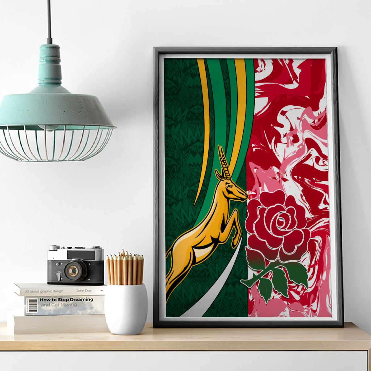 Custom South Africa and England Rugby Canvas Wall Art The Red Rose Protea Pattern - Wonder Print Shop