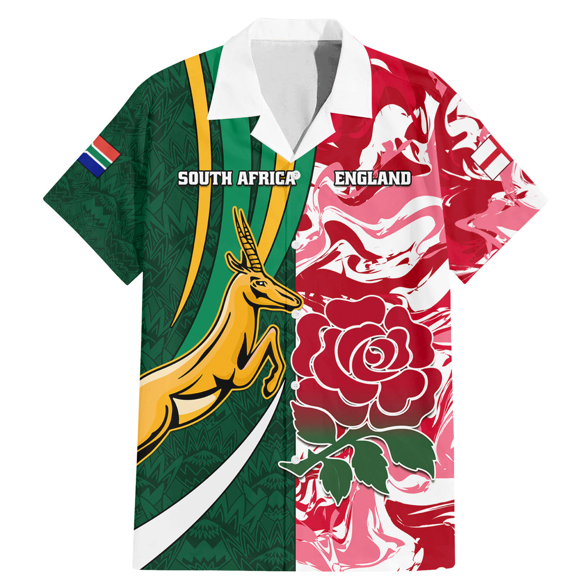 Custom South Africa and England Rugby Family Matching Mermaid Dress and Hawaiian Shirt The Red Rose Protea Pattern - Wonder Print Shop