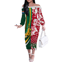 Custom South Africa and England Rugby Family Matching Off Shoulder Long Sleeve Dress and Hawaiian Shirt The Red Rose Protea Pattern - Wonder Print Shop