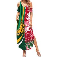 Custom South Africa and England Rugby Family Matching Summer Maxi Dress and Hawaiian Shirt The Red Rose Protea Pattern - Wonder Print Shop