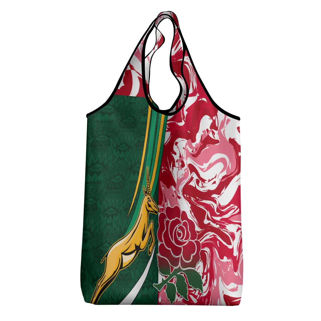 Custom South Africa and England Rugby Grocery Bag The Red Rose Protea Pattern