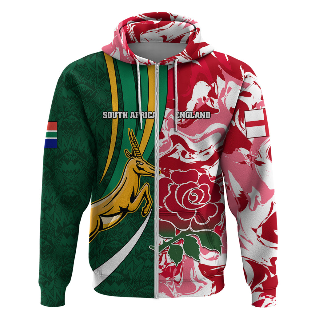 Custom South Africa and England Rugby Hoodie The Red Rose Protea Pattern - Wonder Print Shop