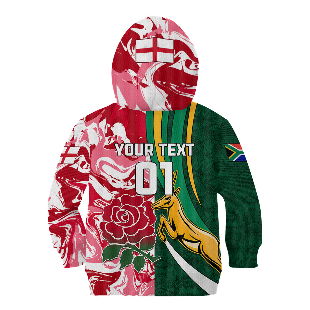 Custom South Africa and England Rugby Kid Hoodie The Red Rose Protea Pattern - Wonder Print Shop