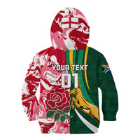Custom South Africa and England Rugby Kid Hoodie The Red Rose Protea Pattern - Wonder Print Shop