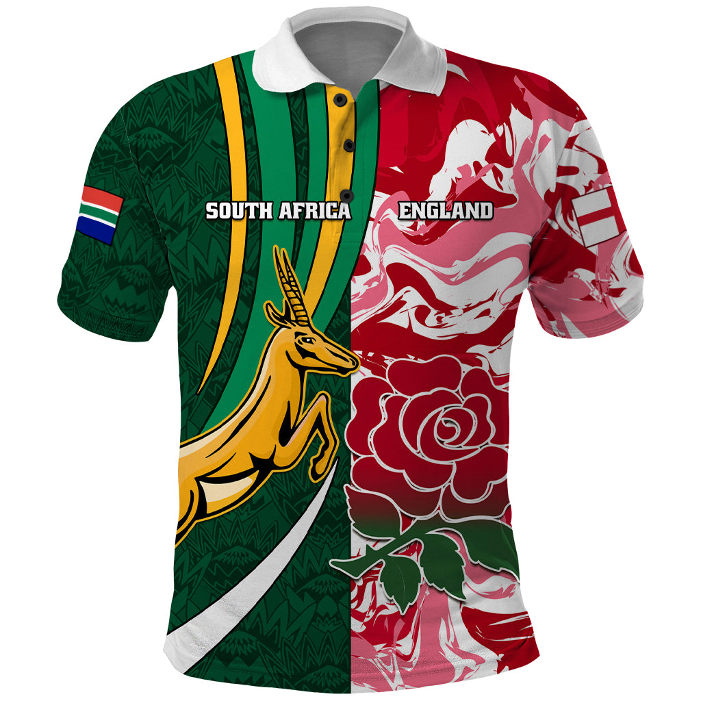 Custom South Africa and England Rugby Polo Shirt The Red Rose Protea Pattern - Wonder Print Shop