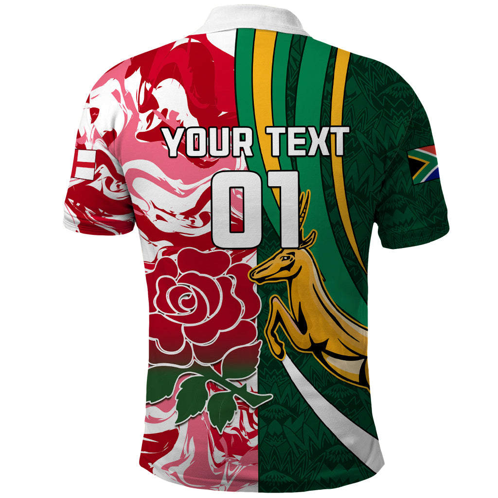 Custom South Africa and England Rugby Polo Shirt The Red Rose Protea Pattern - Wonder Print Shop