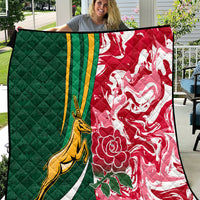 Custom South Africa and England Rugby Quilt The Red Rose Protea Pattern - Wonder Print Shop