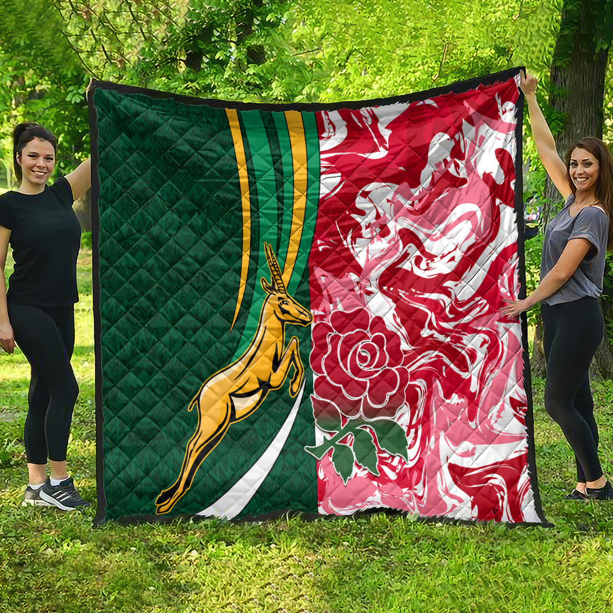 Custom South Africa and England Rugby Quilt The Red Rose Protea Pattern - Wonder Print Shop