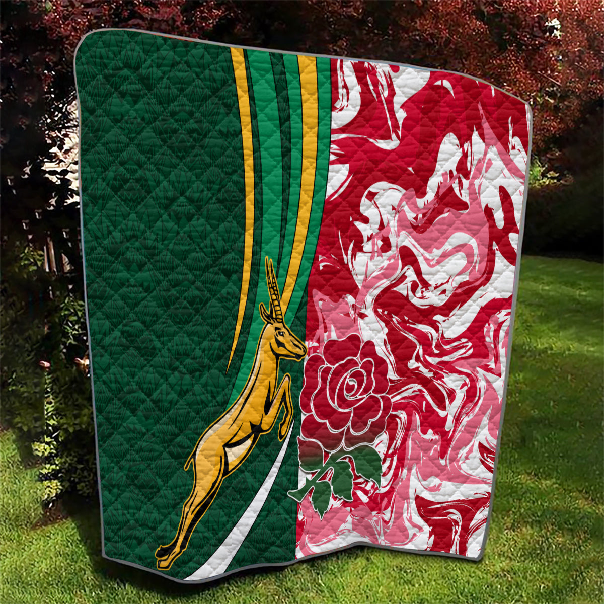 Custom South Africa and England Rugby Quilt The Red Rose Protea Pattern - Wonder Print Shop