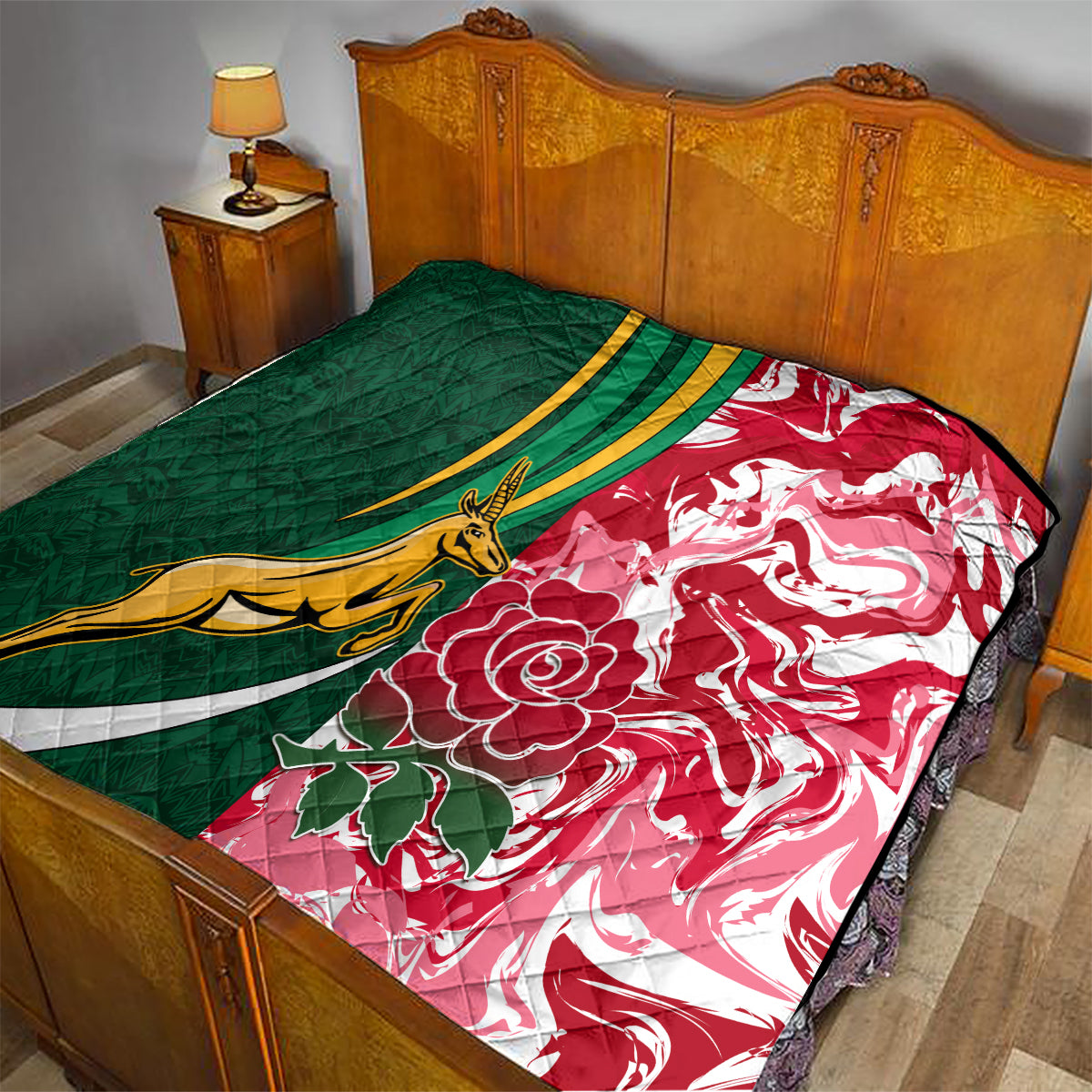 Custom South Africa and England Rugby Quilt The Red Rose Protea Pattern - Wonder Print Shop